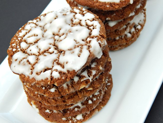 Stack of Iced Oatmeal Cookies on www.sugarbananas.com