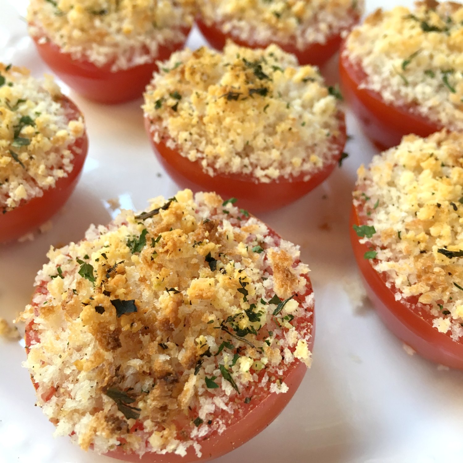 panko parmesan tomatoes campari tomato halves appetizer recipe broiled with parsley panko and parmesan cheese broiled parsley