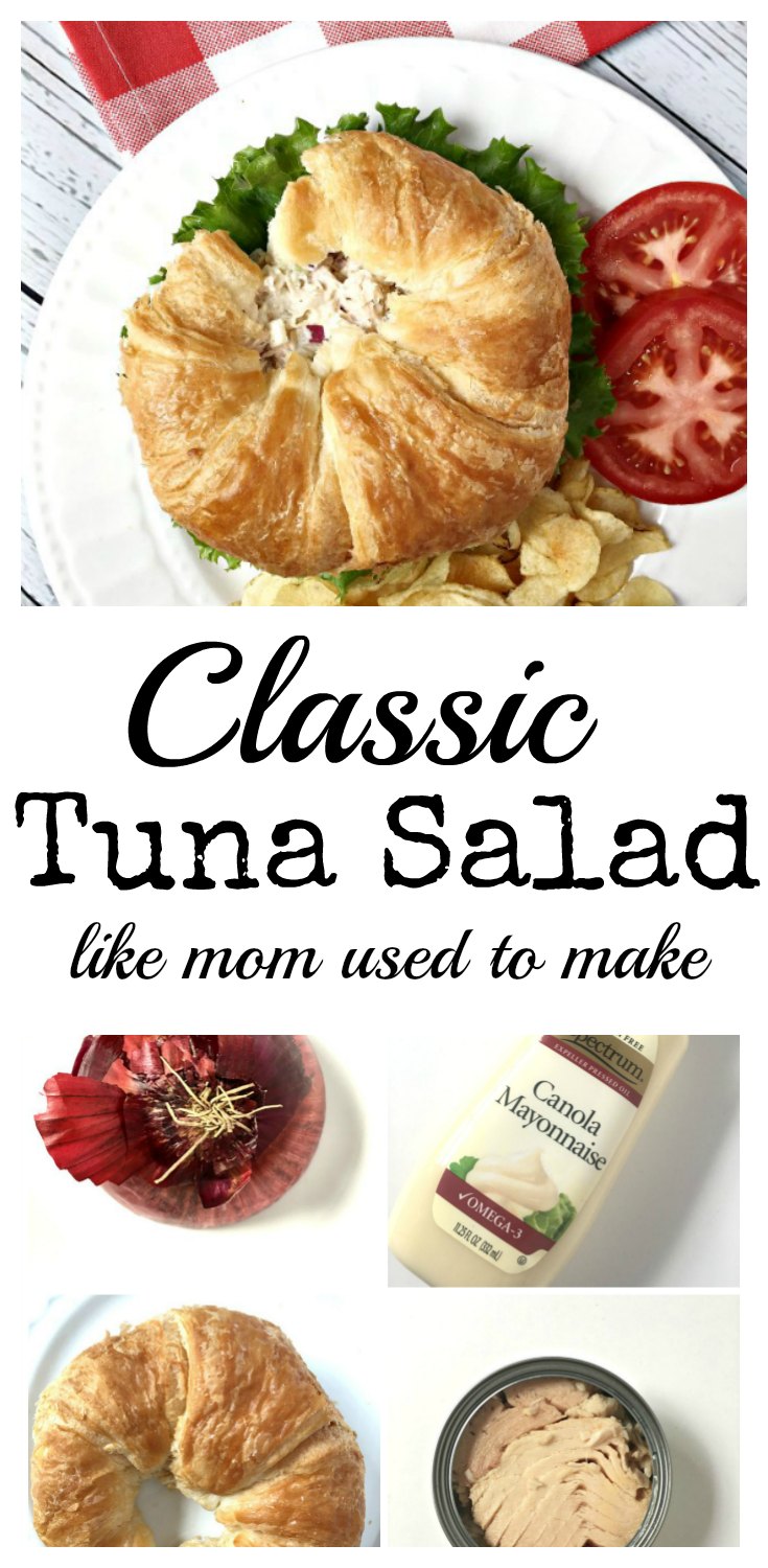 mayonnaise tuna salad sandwich with lettuce on croissant
