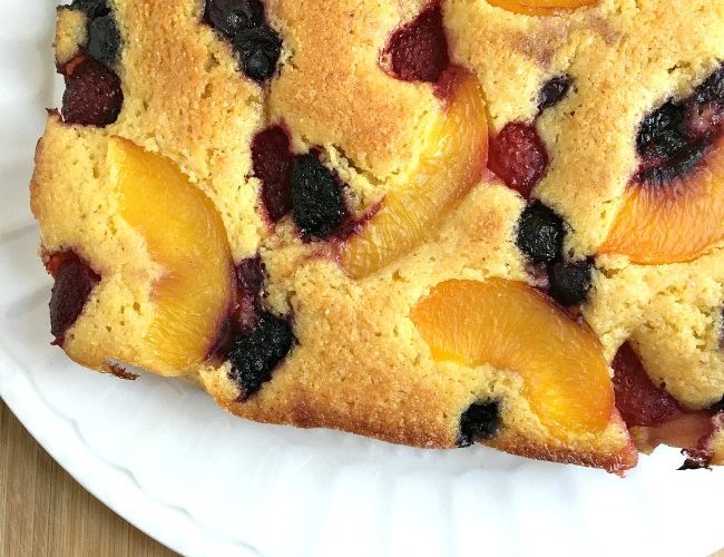 Peach Berry Cornmeal Sheet Cake Recipe