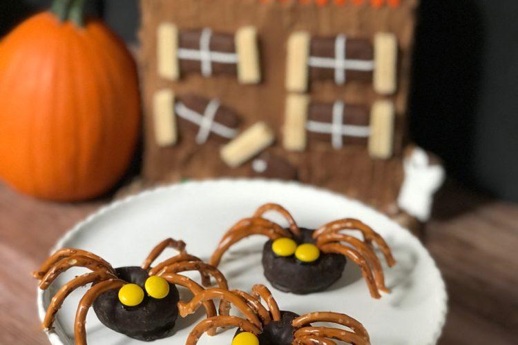 Haunted House Doughnut Spiders Easy Halloween Party Food from Sugar Bananas