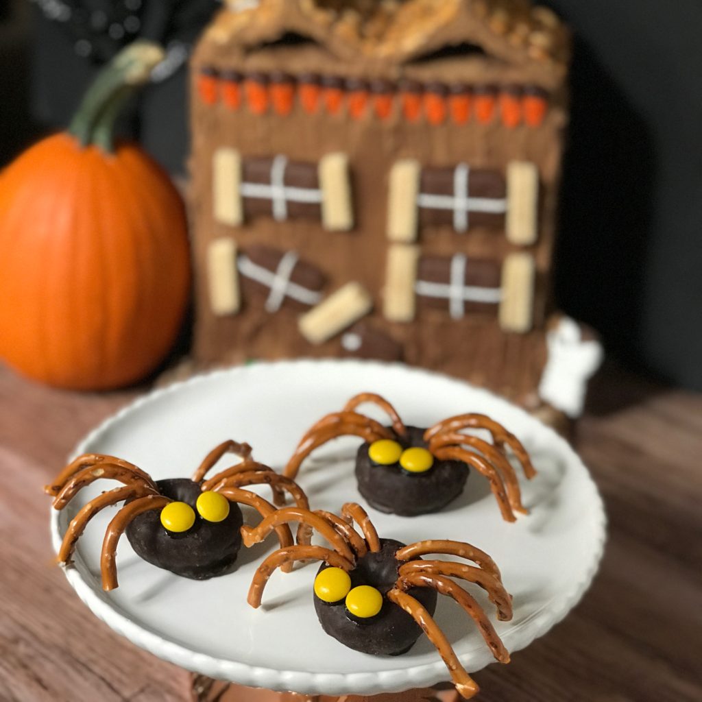 Haunted House Doughnut Spiders Easy Halloween Party Food from Sugar Bananas